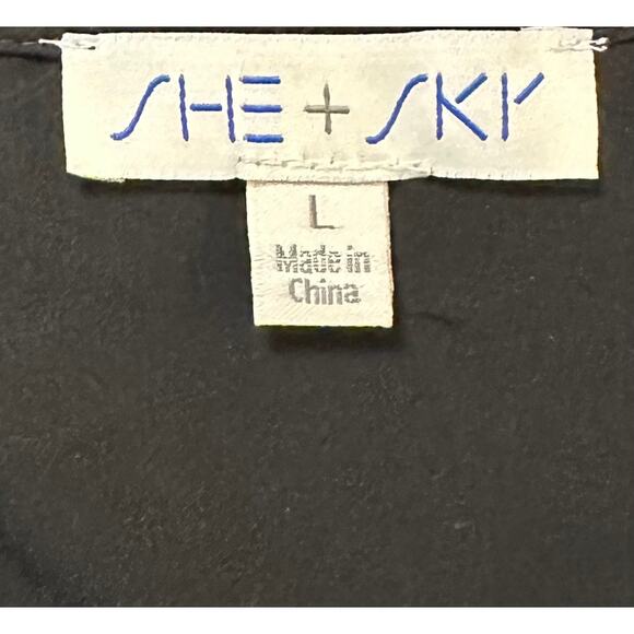 She + Sky Satin Wide Leg Jumpsuit Black Faux-Wrap Balloon Sleeve Size L - Picture 11 of 12